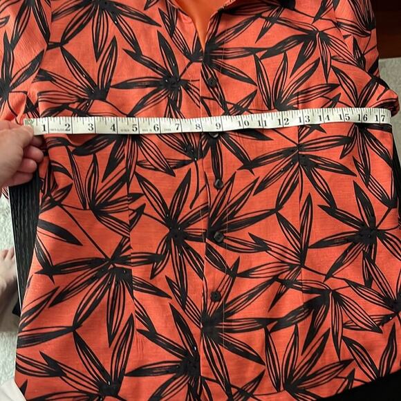 Silk Land Orange and Black Leaf Print Button-Up Shirt - Picture 7 of 8